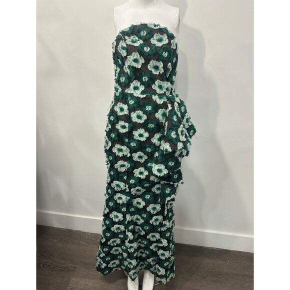 Elliatt Flora Print Strapless Georgina Hi-Slit Maxi Dress Green Women's Size S - Picture 3 of 9